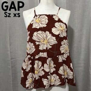 GAP Swing Style Tank Top-Sz XS-Modal/Linen Blend-Brown/White Floral-EUC